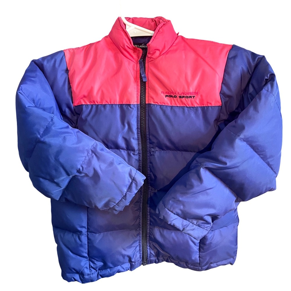 Ralph Lauren Polo Sport Kids‎ Down Jacket Blue Pink Color Block Puffer Size 6/6X